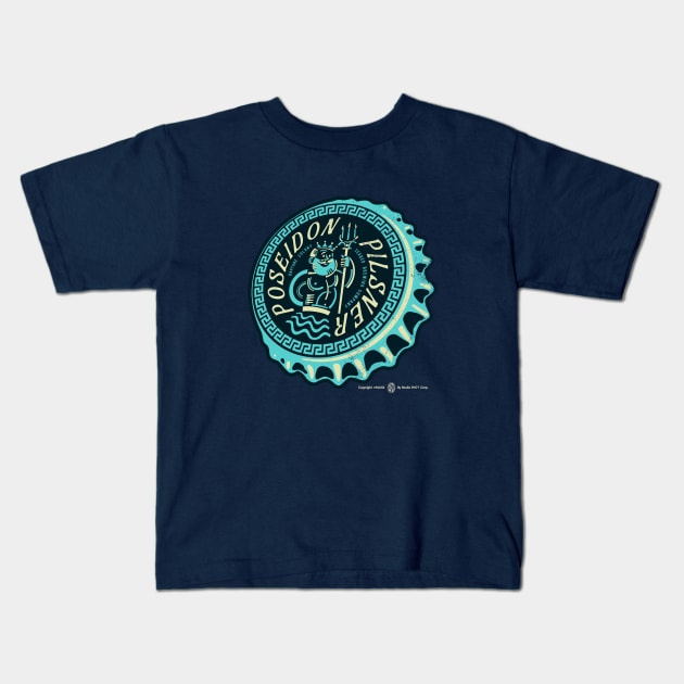 Vintage Poseidon Pilsner Bottlecap Distressed Kids T-Shirt by StudioPM71